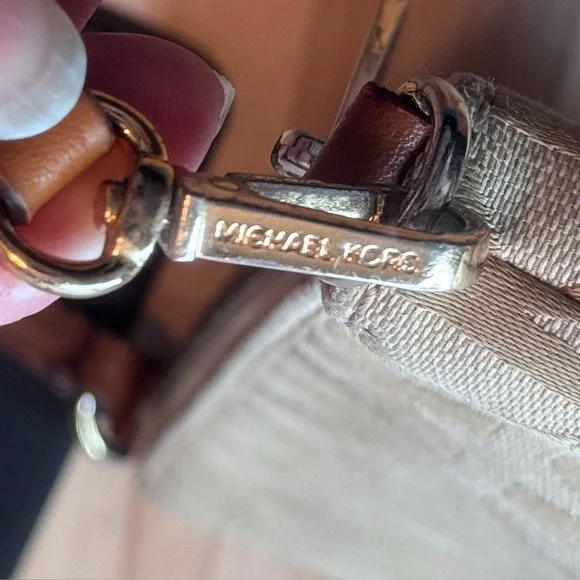 Michael Kors MK Logo Wristlet Shoulder Bag | Beige Tan Canvas - Picture 5 of 11